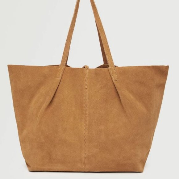 Mango Handbags - MANGO leather women's shopper tote bag purse- BROWN(Defective)